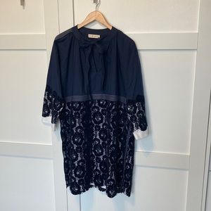 Tory Burch Adelaide Navy Blue Velvet Smock Dress
